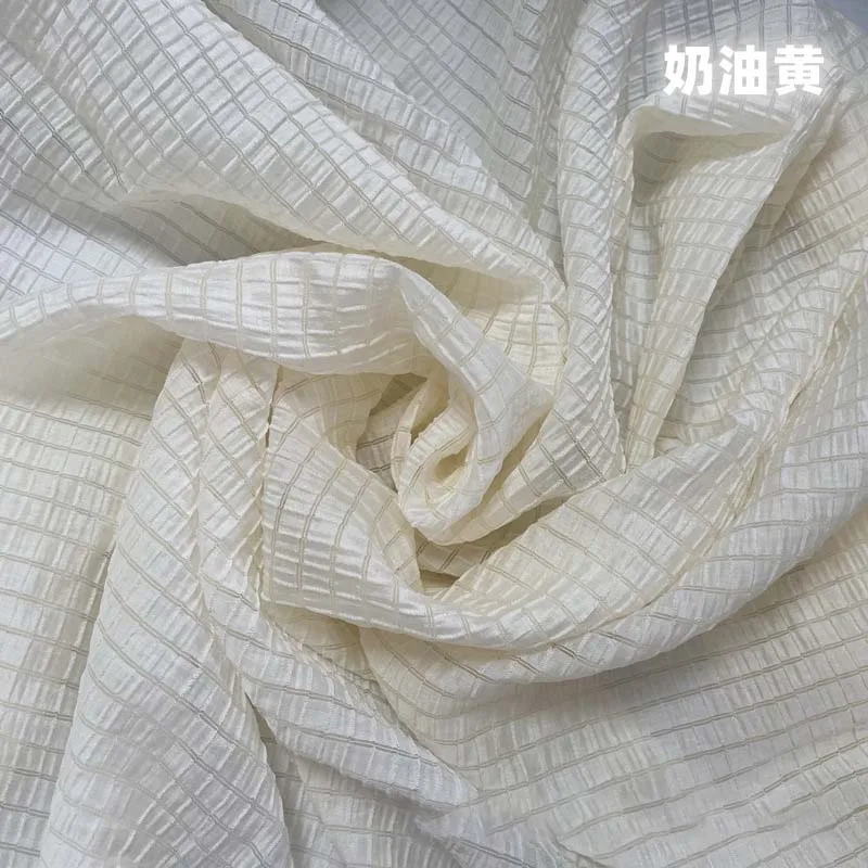 Cream Yellow Checkered Fabric  - đánh giá và giá Summer Clothing Material