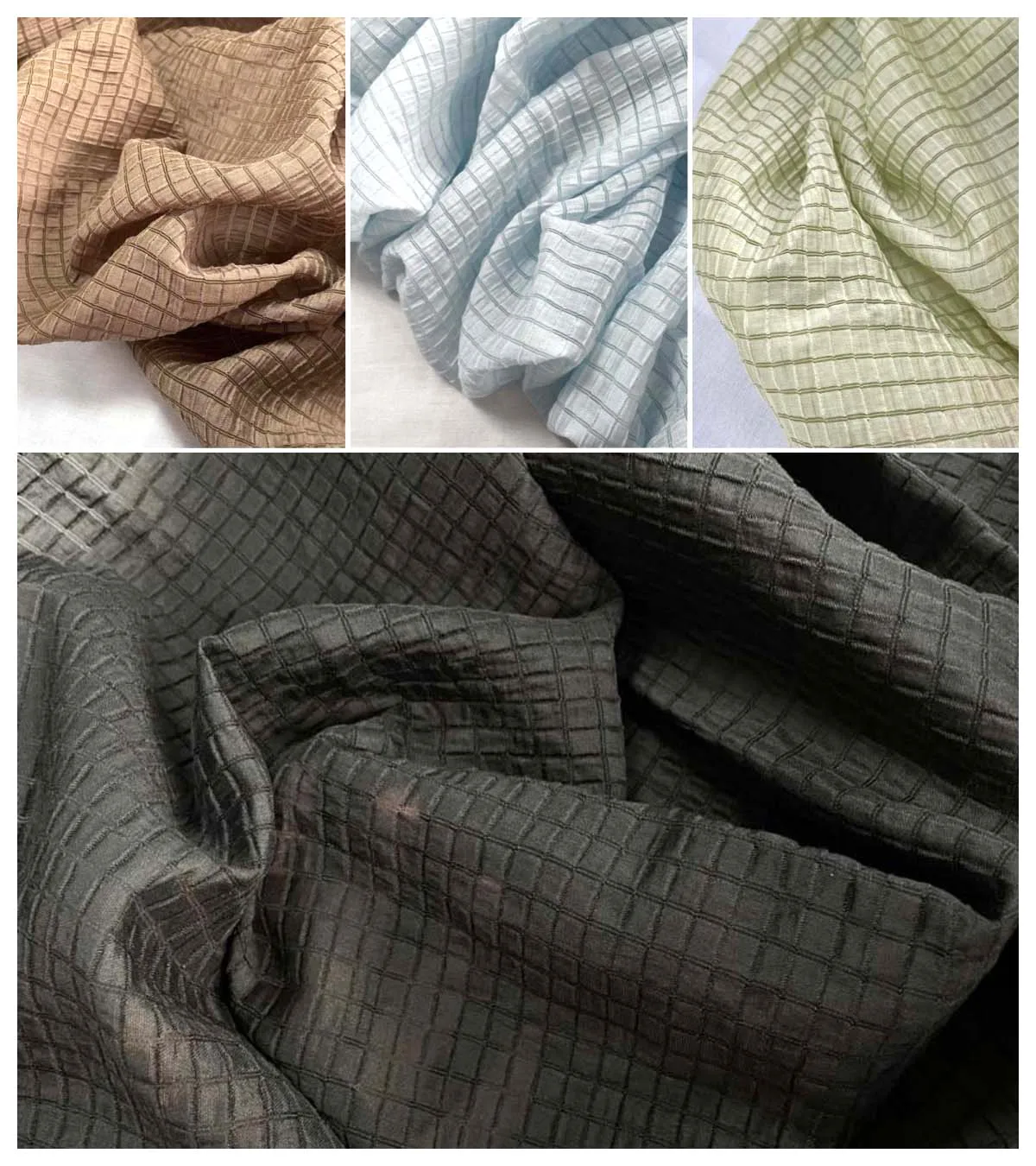 Cream Yellow Checkered Fabric  - đánh giá và giá Summer Clothing Material